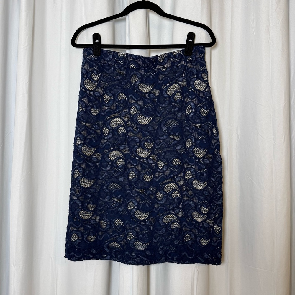 Elana Kattan Lace 2 Piece Skirt Set Wrap Peplum Top Navy Blue Women’s L / M - Picture 11 of 16